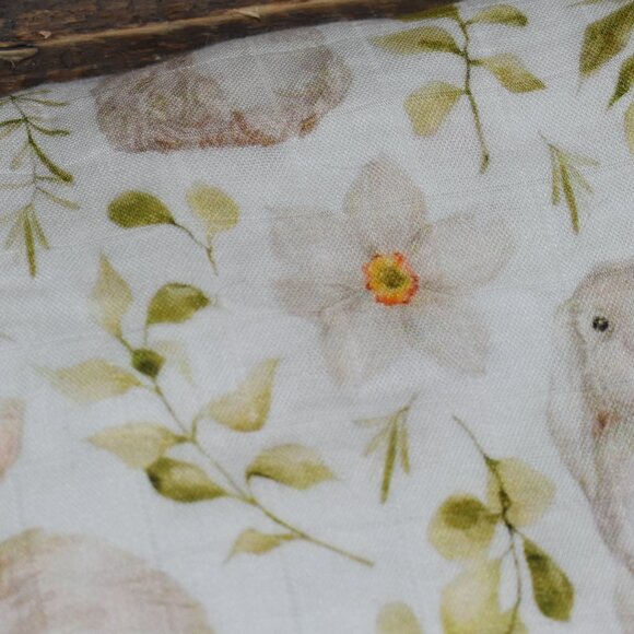 Spring Bunny Rabbit Flowers Leaves Nursery Swaddle Muslin Baby Blanket - Picture 6 of 12